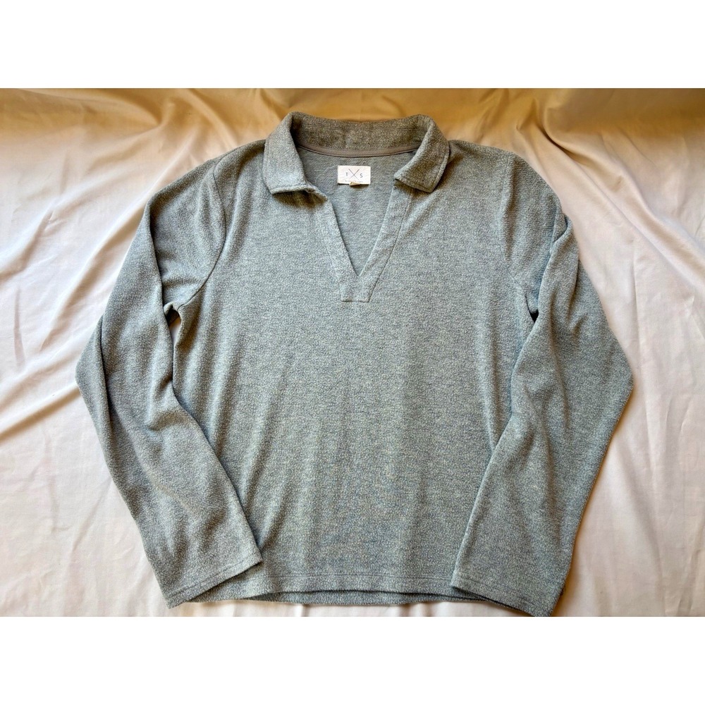 Thread & Supply Women Vetiver Heather Grey Long Sleeve V-Neck Polo Top Medium